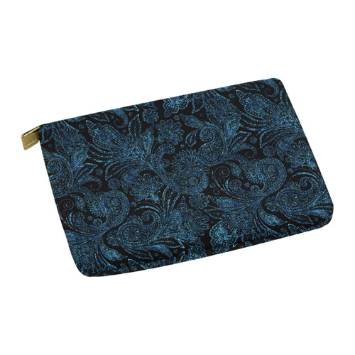 Elegant blue flower glitter look Carry-All Pouch 12.5''x8.5''