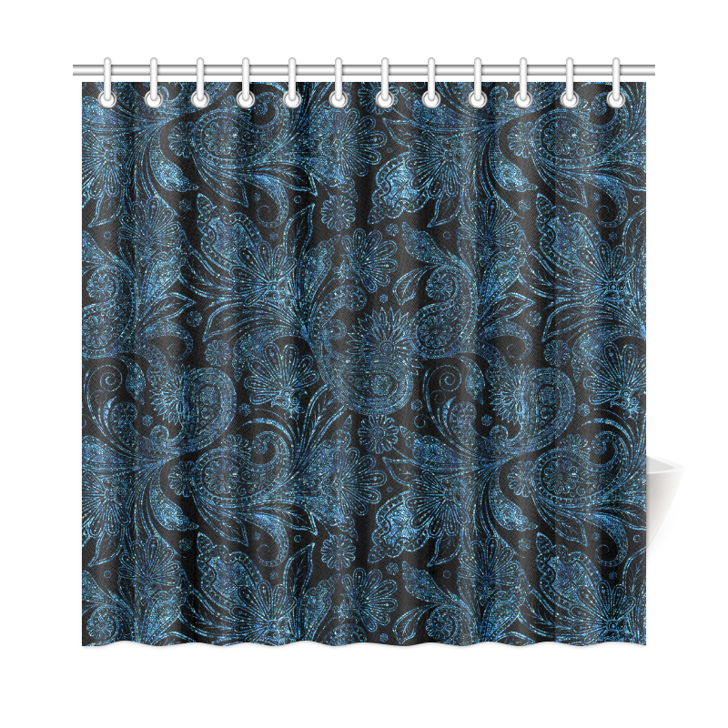 Elegant blue flower glitter look Shower Curtain 72"x72"