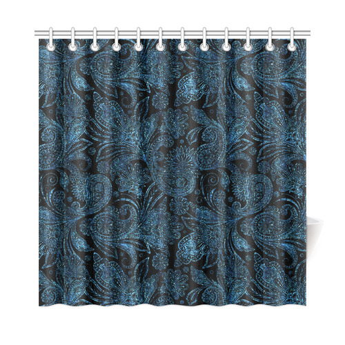 Elegant blue flower glitter look Shower Curtain 72"x72"