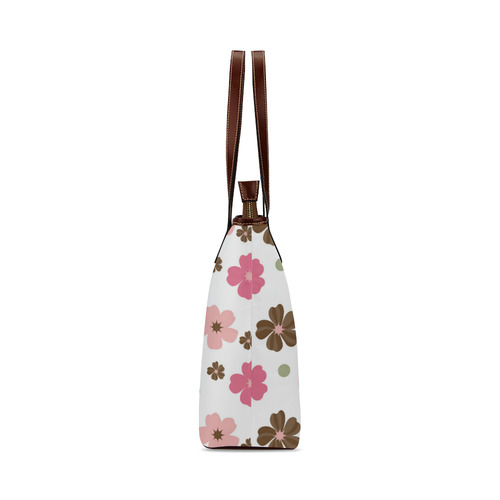 Pink and Brown Flowers Floral Pattern Shoulder Tote Bag (Model 1646)