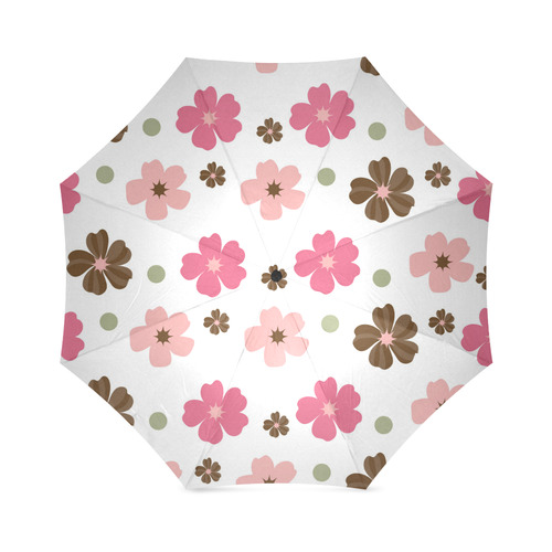 Pink and Brown Flowers Floral Pattern Foldable Umbrella (Model U01)