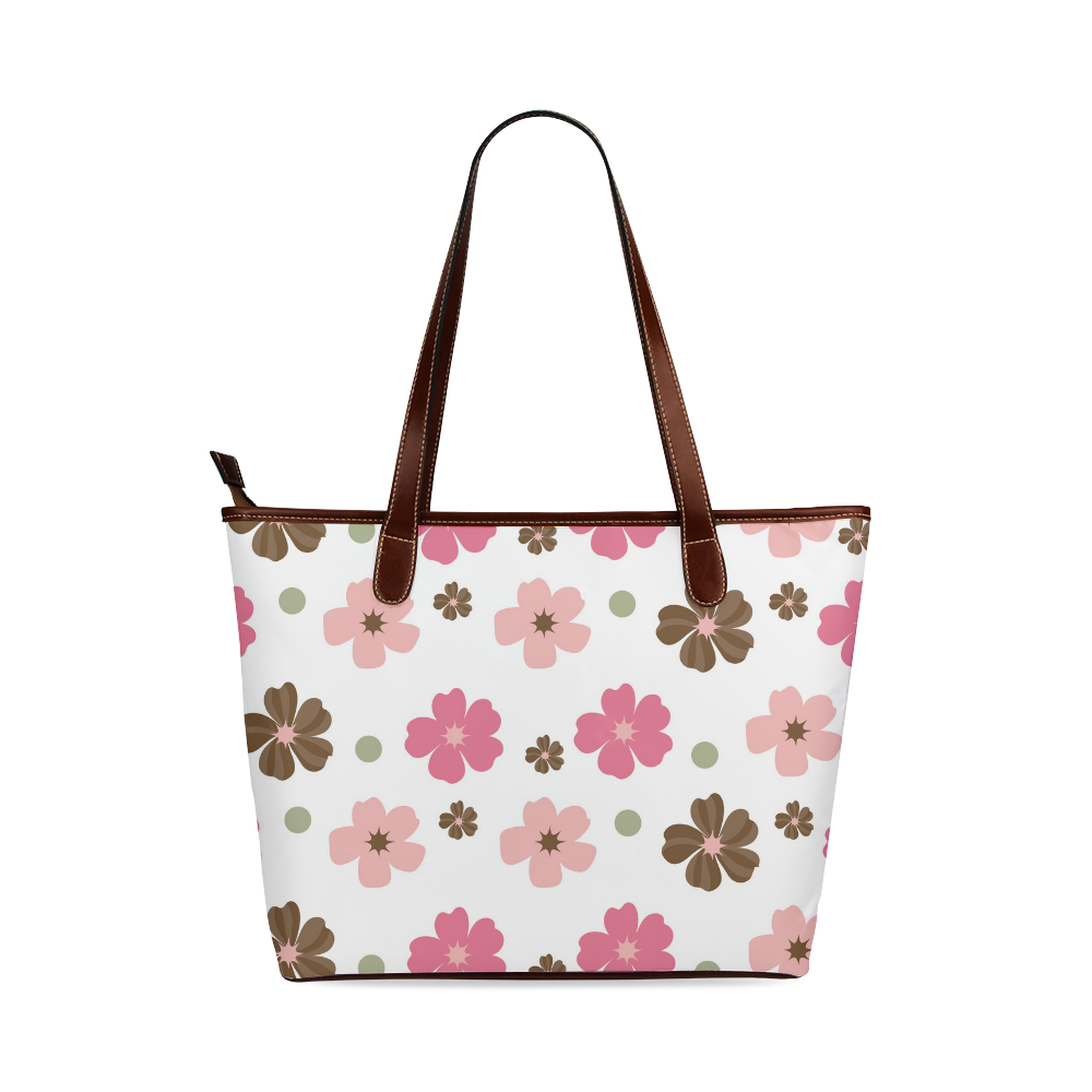 Pink and Brown Flowers Floral Pattern Shoulder Tote Bag (Model 1646)