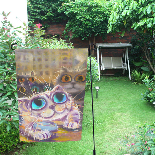 The hungry cat waiting for meal副本 Garden Flag 12‘’x18‘’（Without Flagpole）