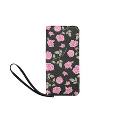Pink Roses, Flowers on Black, Floral Pattern Women's Clutch Purse (Model 1637)