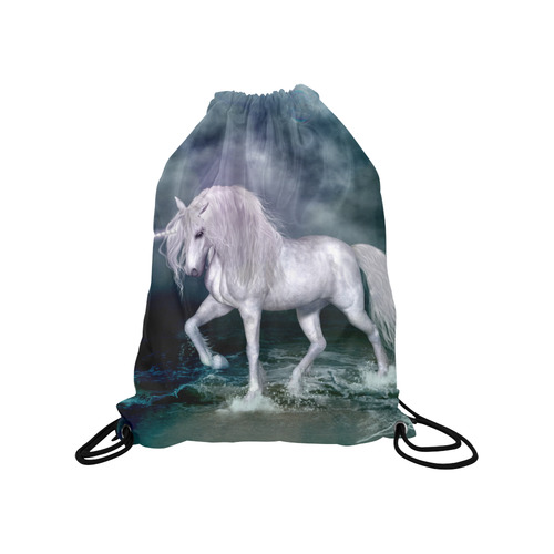 Wonderful white unicorn on the beach Medium Drawstring Bag Model 1604 (Twin Sides) 13.8"(W) * 18.1"(H)