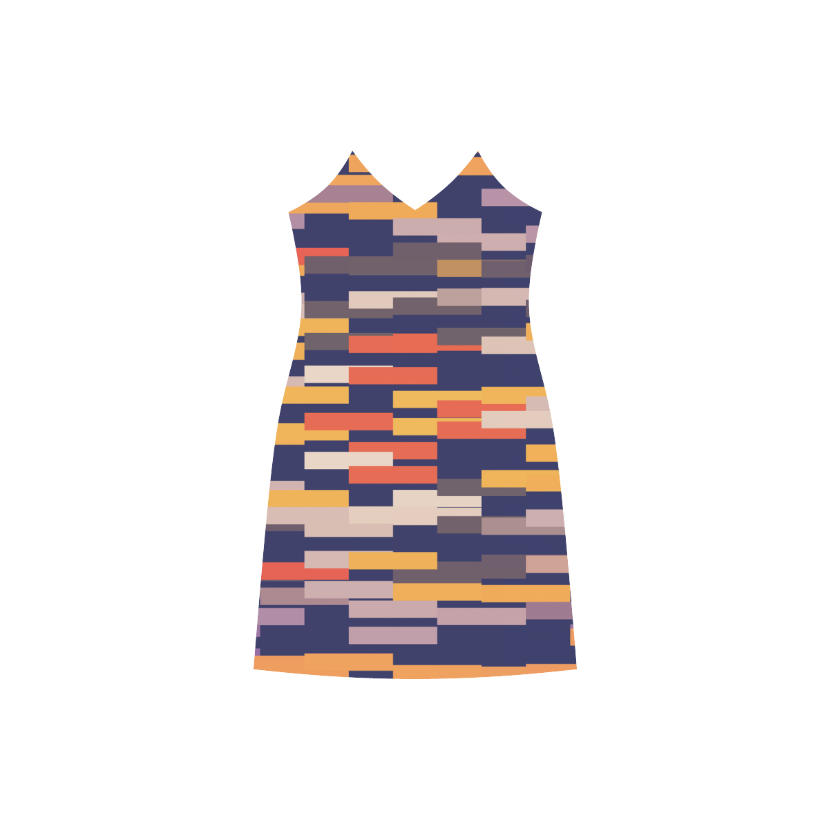Rectangles in retro colors V-Neck Open Fork Long Dress(Model D18)