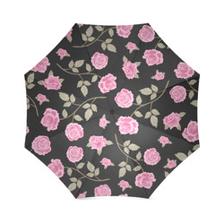 Pink Roses, Flowers on Black, Floral Pattern Foldable Umbrella (Model U01)