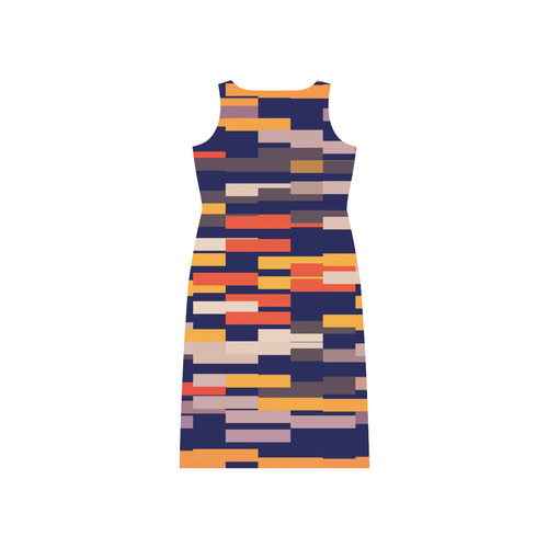 Rectangles in retro colors Phaedra Sleeveless Open Fork Long Dress (Model D08)