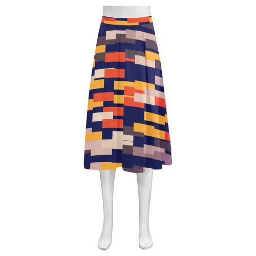 Rectangles in retro colors Mnemosyne Women's Crepe Skirt (Model D16)