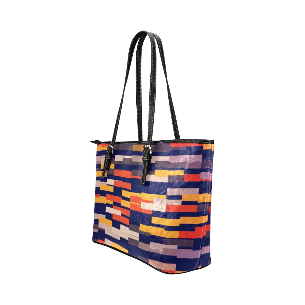 Rectangles in retro colors Leather Tote Bag/Large (Model 1651)