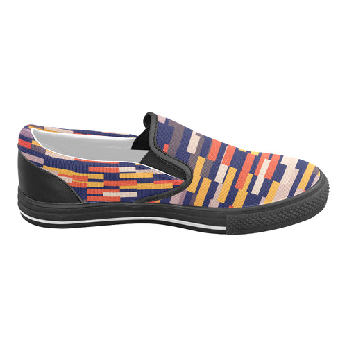 Rectangles in retro colors Men's Unusual Slip-on Canvas Shoes (Model 019)