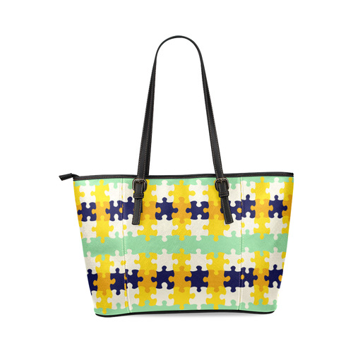 Puzzle pieces Leather Tote Bag/Large (Model 1640)
