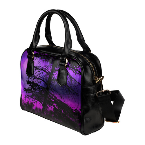 Black tree with purple sky Shoulder Handbag (Model 1634)