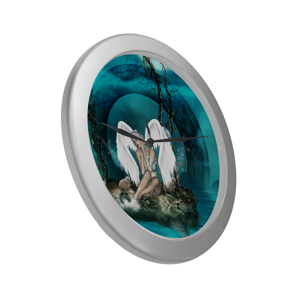 The beautiful white swan fairy Silver Color Wall Clock