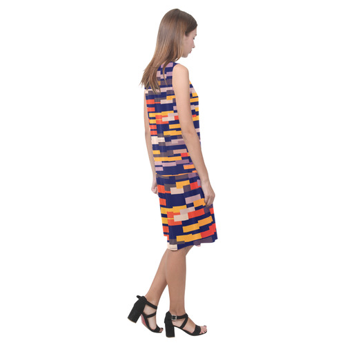 Rectangles in retro colors Sleeveless Splicing Shift Dress(Model D17)