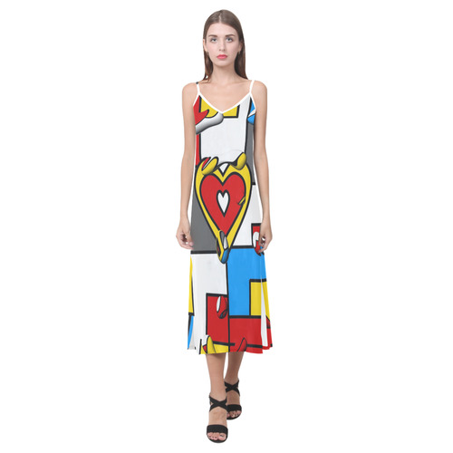 Right in the heart by Nico Bielow V-Neck Open Fork Long Dress(Model D18)