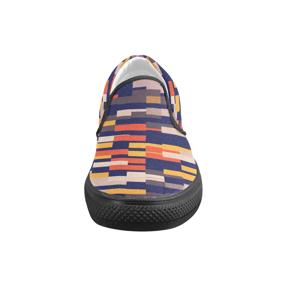 Rectangles in retro colors Men's Unusual Slip-on Canvas Shoes (Model 019)