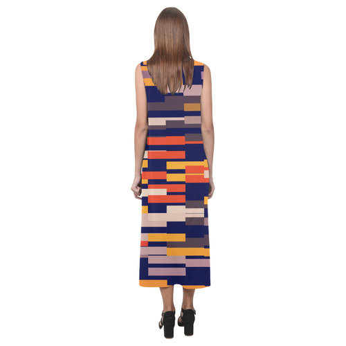 Rectangles in retro colors Phaedra Sleeveless Open Fork Long Dress (Model D08)