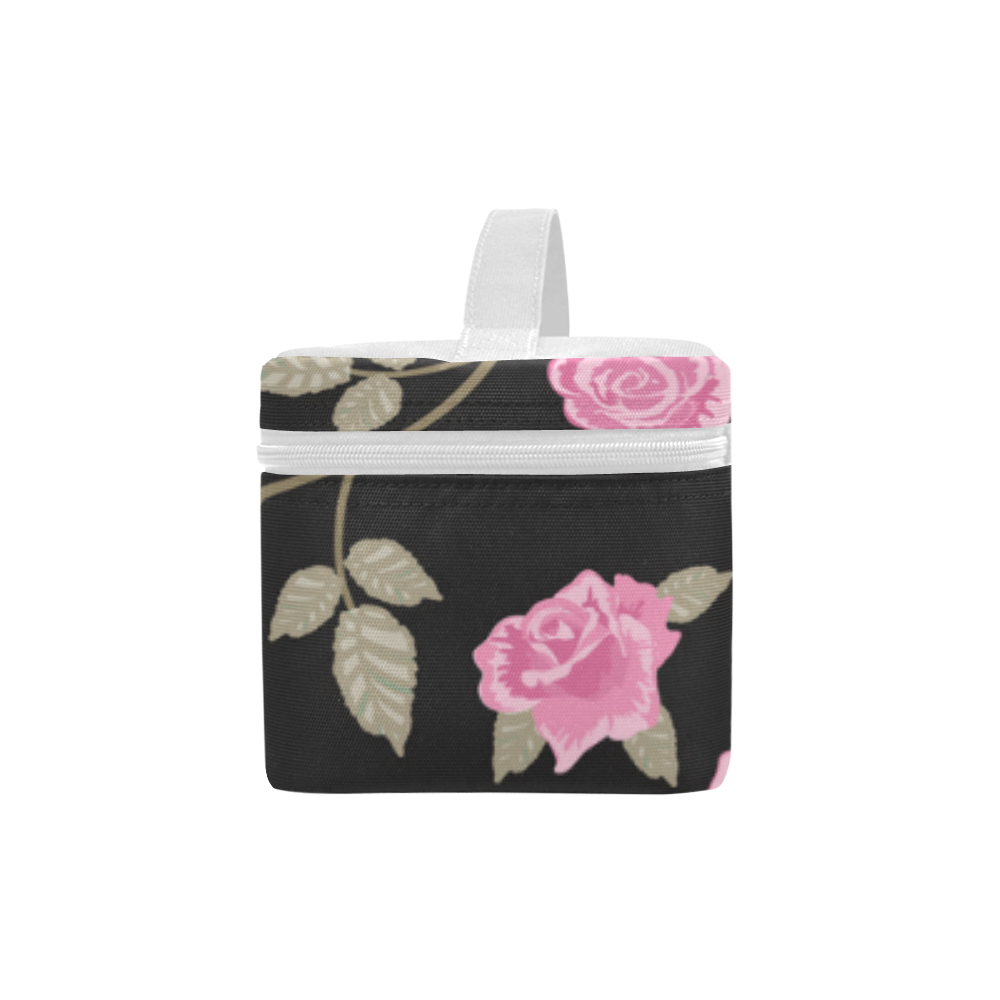Pink Roses, Flowers on Black, Floral Pattern Cosmetic Bag/Large (Model 1658)