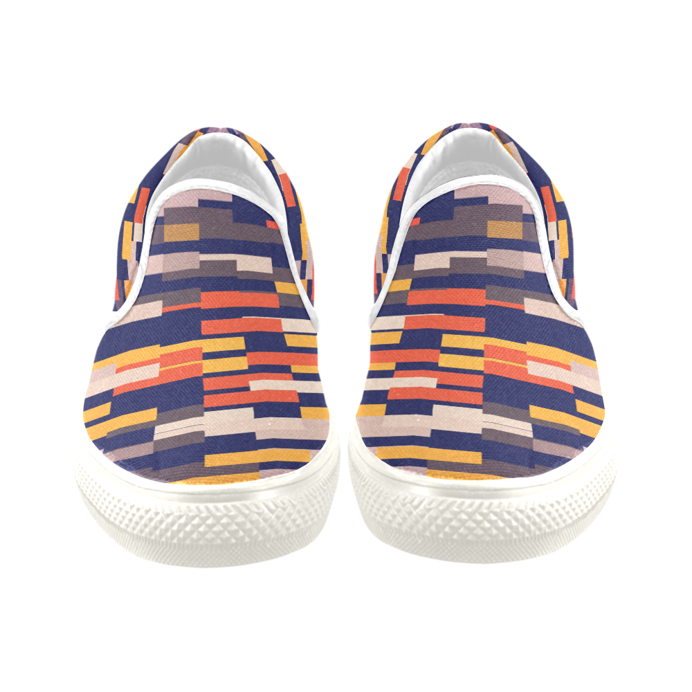 Rectangles in retro colors Slip-on Canvas Shoes for Kid (Model 019)