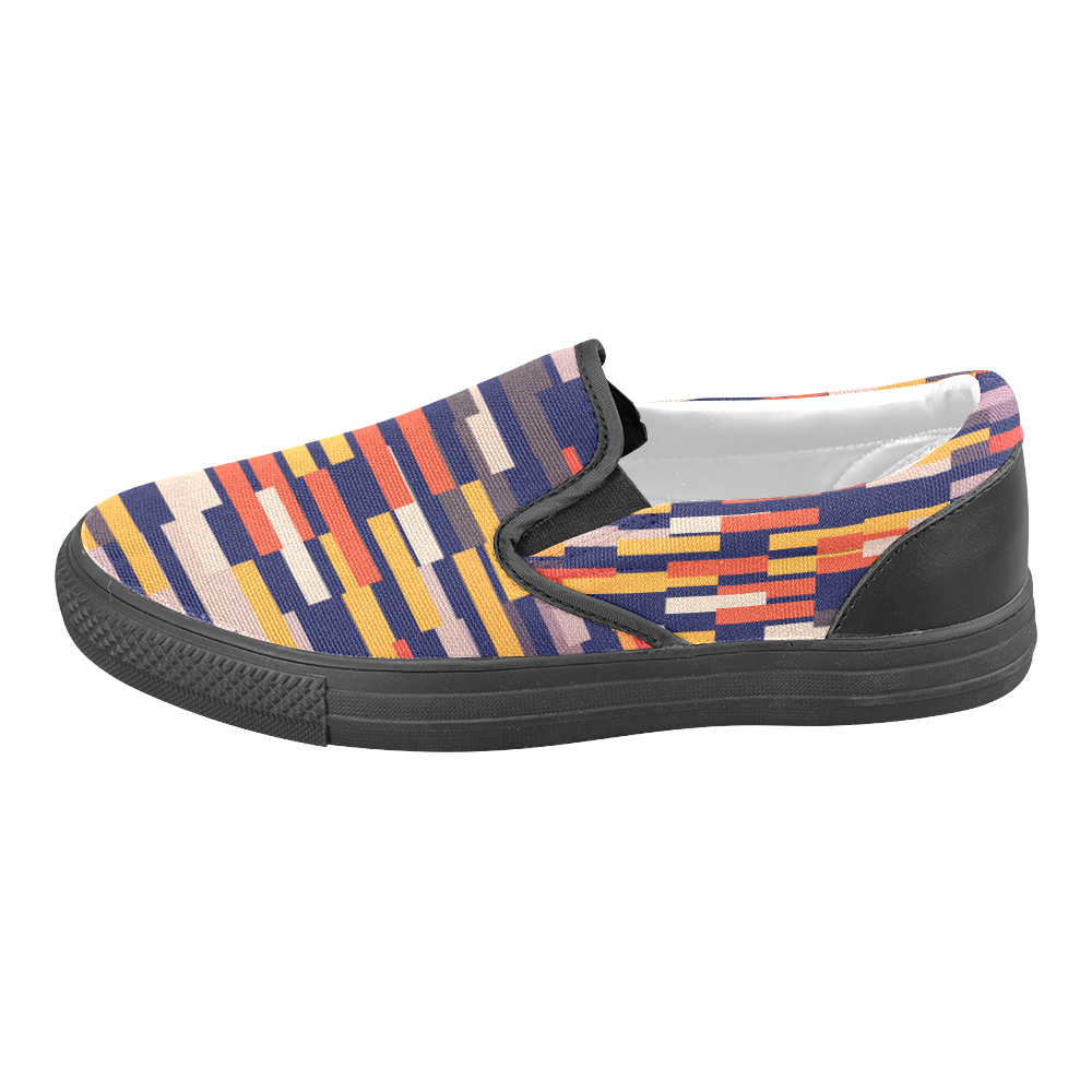 Rectangles in retro colors Women's Unusual Slip-on Canvas Shoes (Model 019)