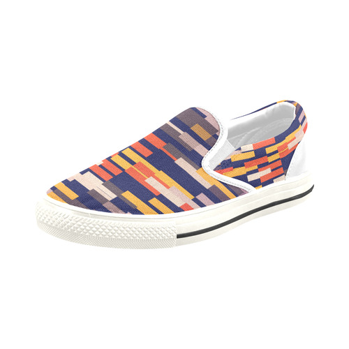 Rectangles in retro colors Slip-on Canvas Shoes for Kid (Model 019)