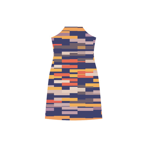 Rectangles in retro colors V-Neck Open Fork Long Dress(Model D18)