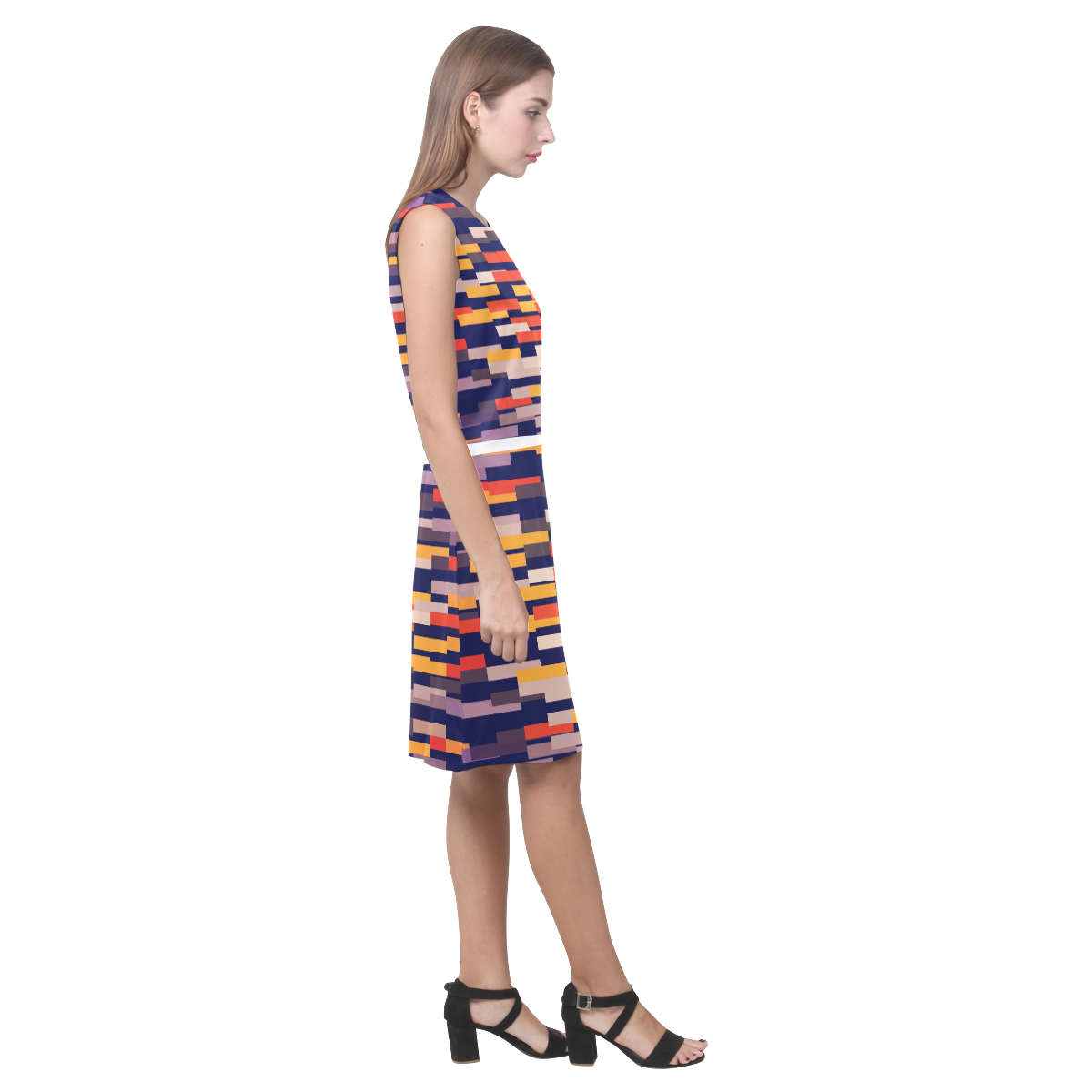 Rectangles in retro colors Eos Women's Sleeveless Dress (Model D01)