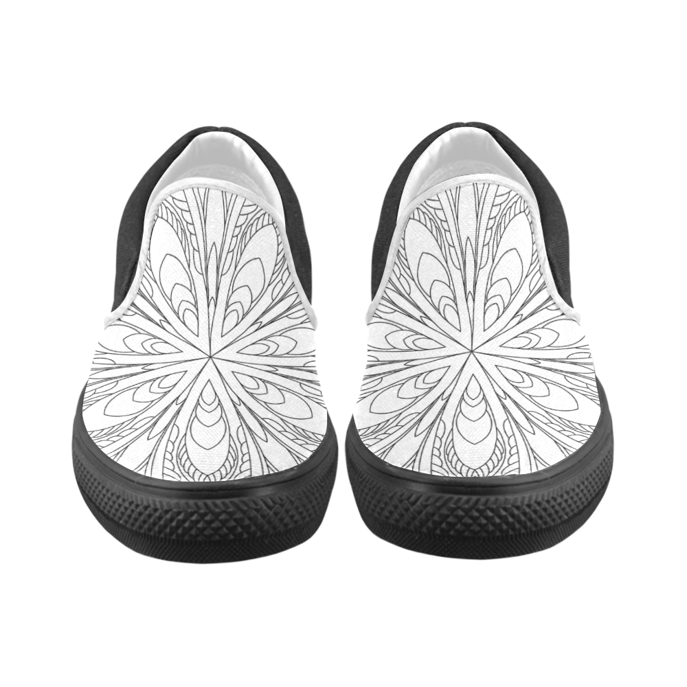 Black and white Women's Slip-on Canvas Shoes (Model 019)