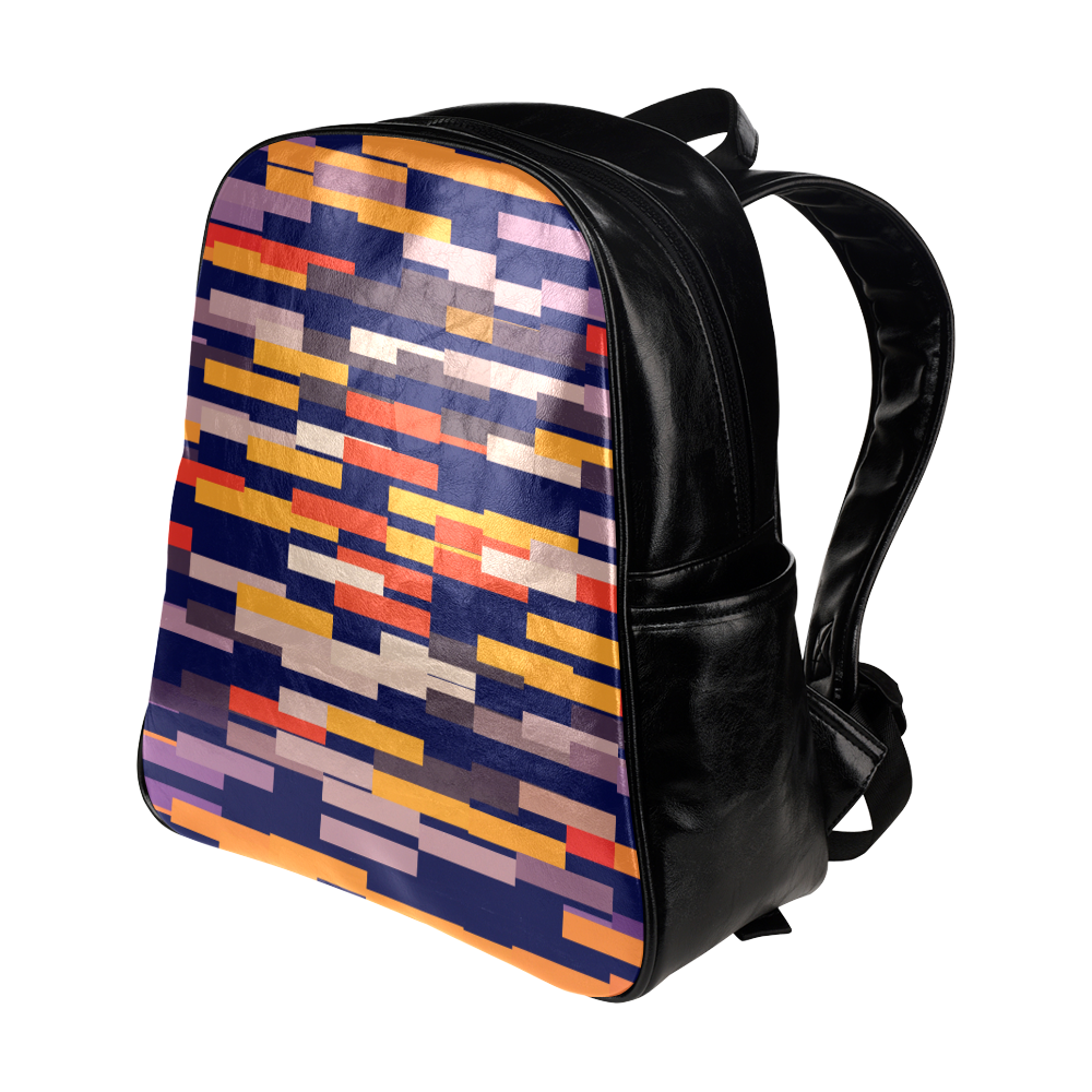 Rectangles in retro colors Multi-Pockets Backpack (Model 1636)