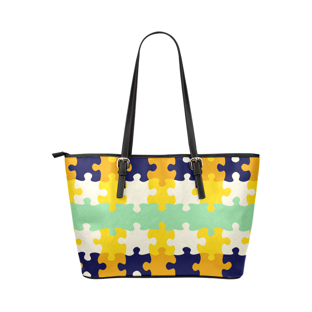 Puzzle pieces Leather Tote Bag/Large (Model 1651)