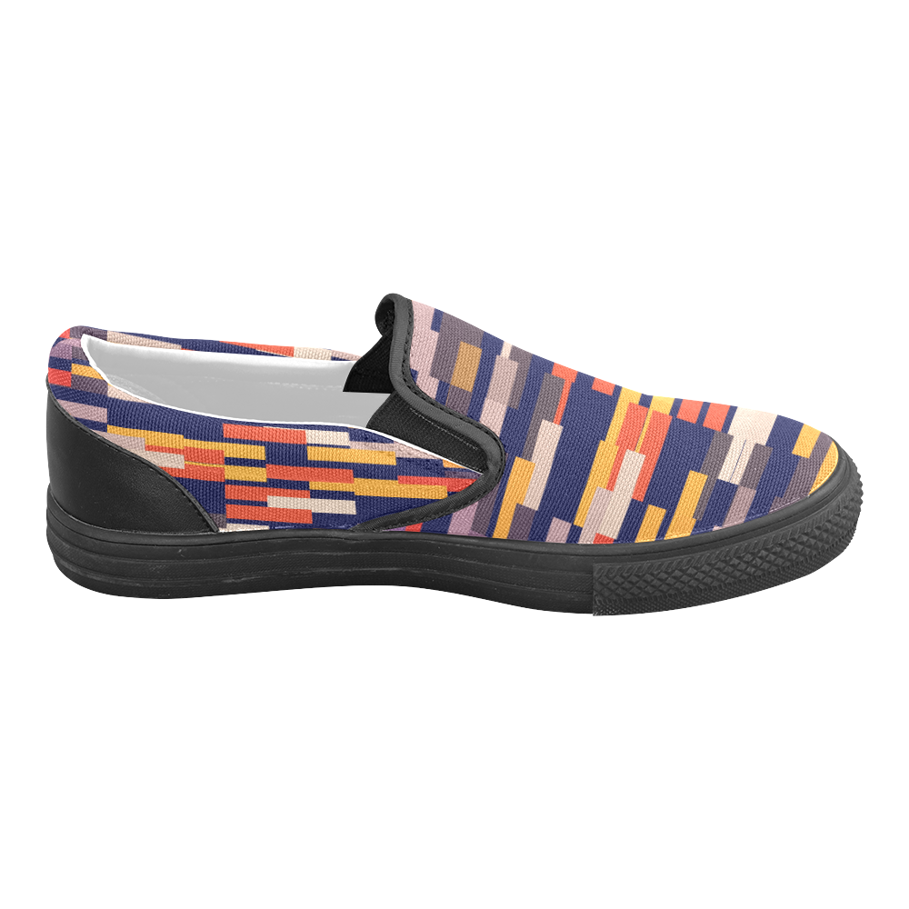 Rectangles in retro colors Women's Unusual Slip-on Canvas Shoes (Model 019)