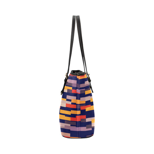 Rectangles in retro colors Leather Tote Bag/Large (Model 1651)