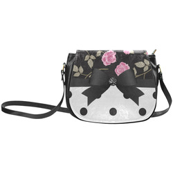 Black White Polka Dots Pink Roses Floral Pattern. Classic Saddle Bag/Large (Model 1648)