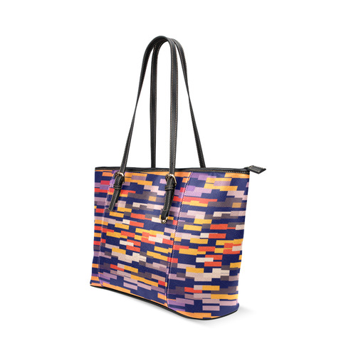Rectangles in retro colors Leather Tote Bag/Large (Model 1640)