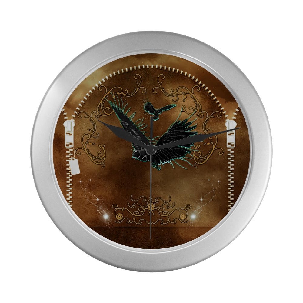 Aweseome fantasy birds Silver Color Wall Clock