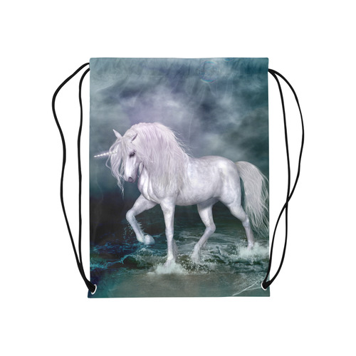 Wonderful white unicorn on the beach Medium Drawstring Bag Model 1604 (Twin Sides) 13.8"(W) * 18.1"(H)