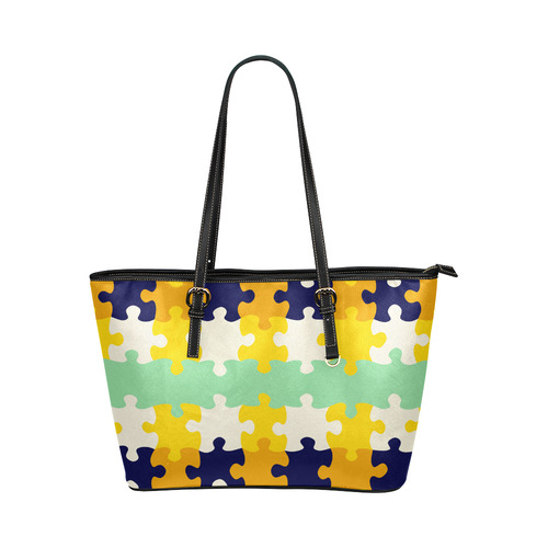 Puzzle pieces Leather Tote Bag/Large (Model 1651)