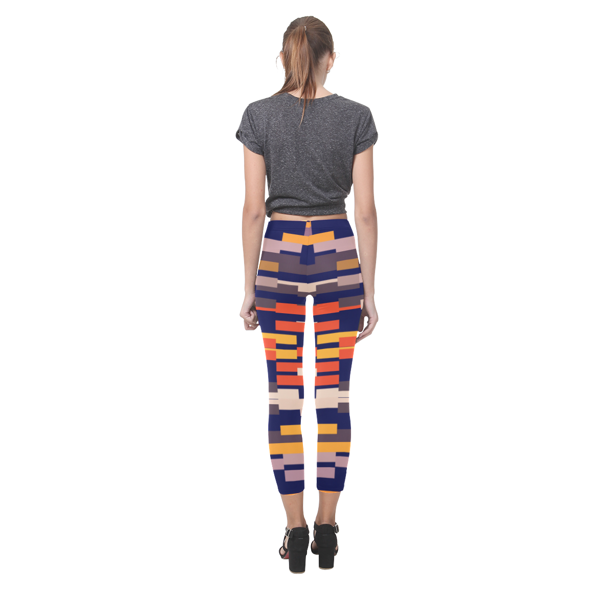 Rectangles in retro colors Capri Legging (Model L02)