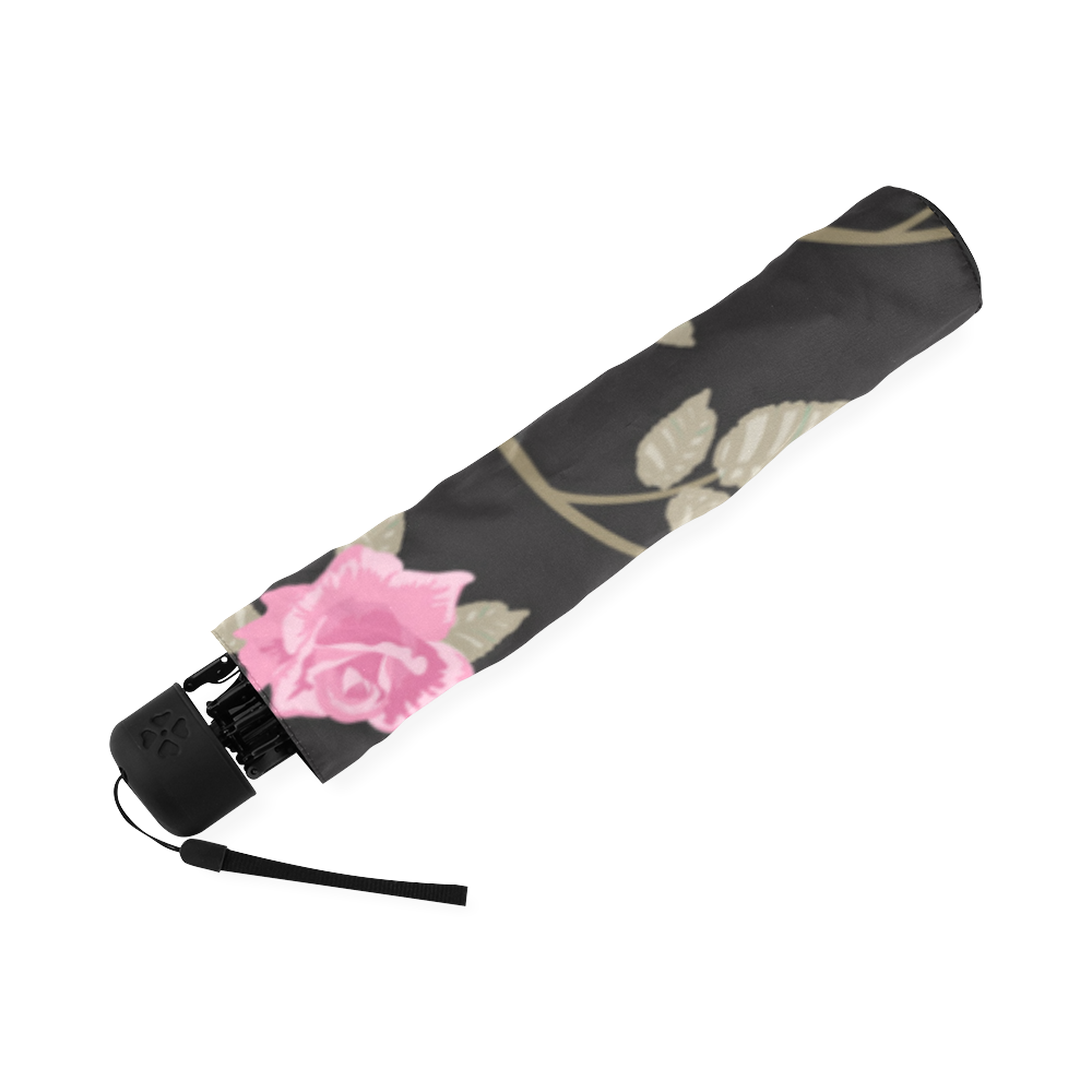 Black White Polka Dots Pink Roses Floral Pattern. Foldable Umbrella (Model U01)