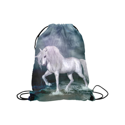 Wonderful white unicorn on the beach Medium Drawstring Bag Model 1604 (Twin Sides) 13.8"(W) * 18.1"(H)