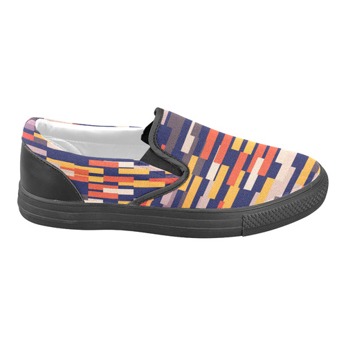 Rectangles in retro colors Women's Unusual Slip-on Canvas Shoes (Model 019)
