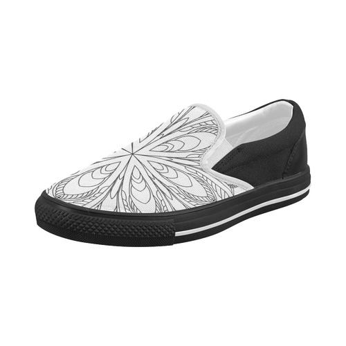 Black and white Women's Slip-on Canvas Shoes (Model 019)