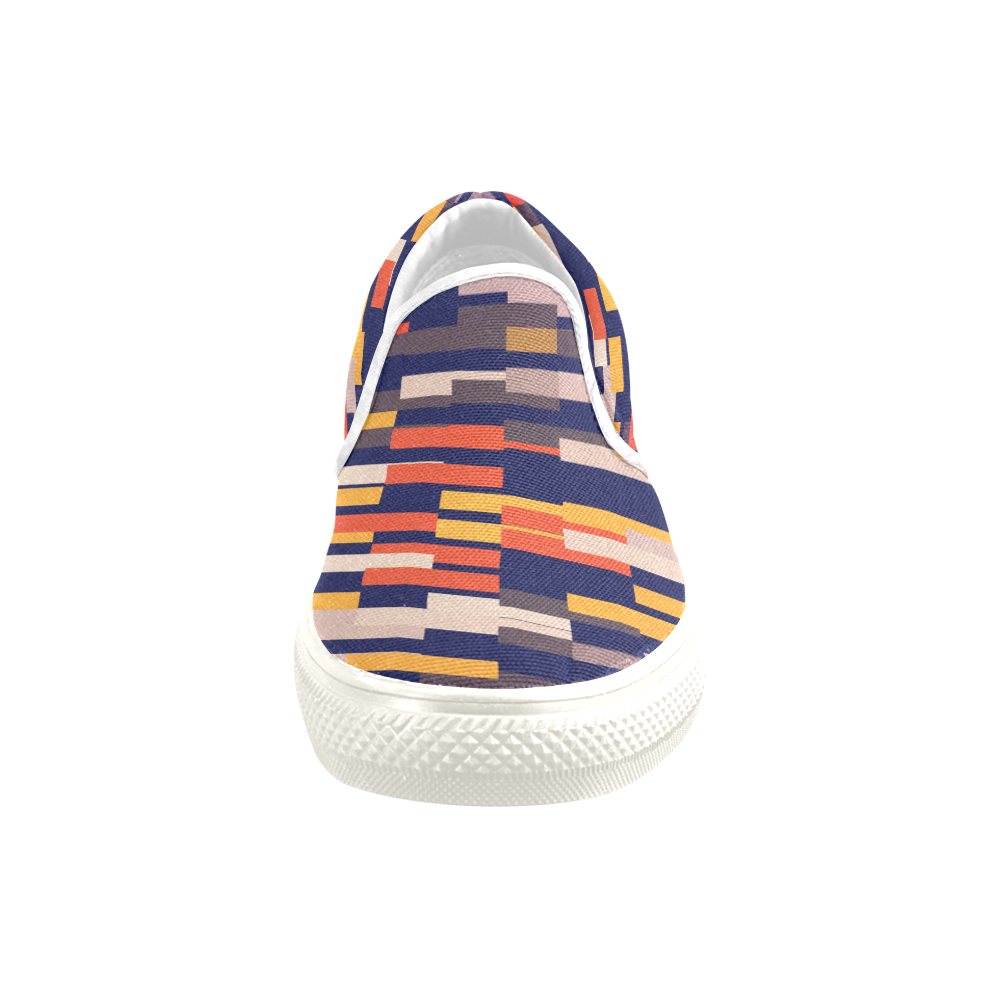 Rectangles in retro colors Slip-on Canvas Shoes for Kid (Model 019)