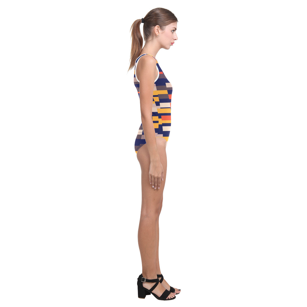 Rectangles in retro colors Vest One Piece Swimsuit (Model S04)