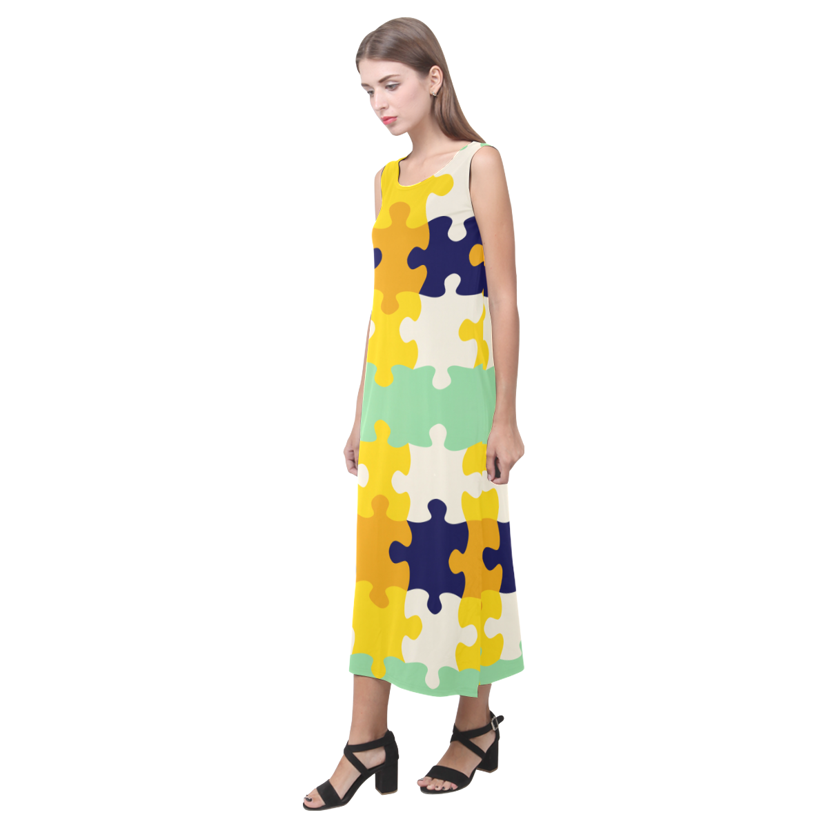 Puzzle pieces Phaedra Sleeveless Open Fork Long Dress (Model D08)