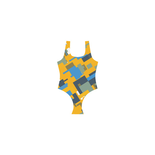 Blue yellow shapes Vest One Piece Swimsuit (Model S04)