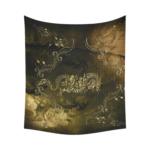 Wonderful chinese dragon in gold Cotton Linen Wall Tapestry 60"x 51"