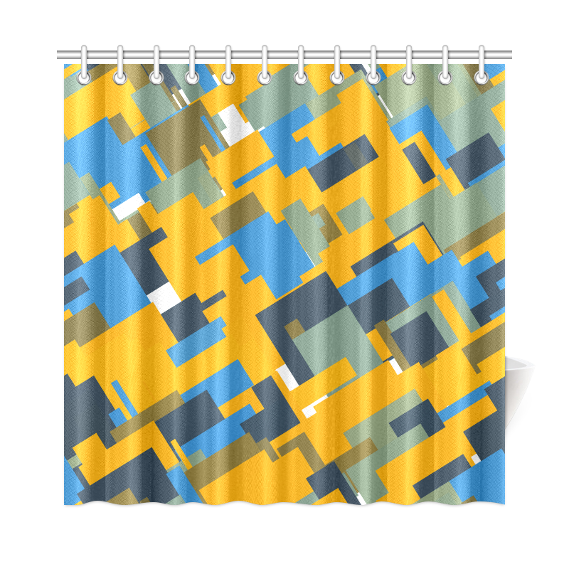 Blue yellow shapes Shower Curtain 72"x72"