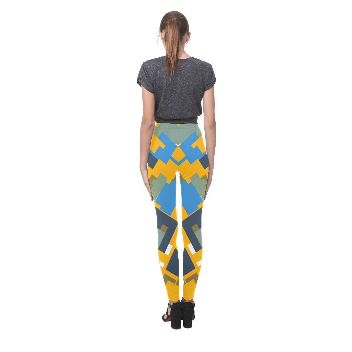 Blue yellow shapes Cassandra Women's Leggings (Model L01)
